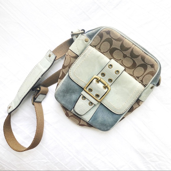 Coach Bags Coach Blue Logo Suede Crossbody Bucket Bag Poshmark